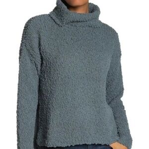 Bobeau Blue Turquoise Popcorn Knit Turtleneck Cowl Neck Sweater